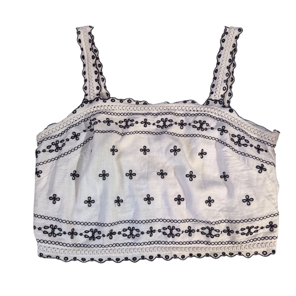Abercrombie & Fitch White Crop Top with Black Embroidery